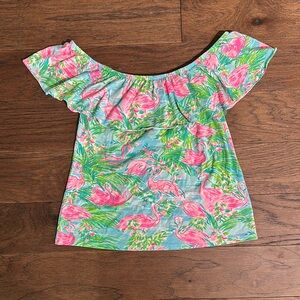 Flamingo Print Off-Shoulder Top